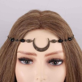 Chicque Boho Head Chain Crescent Head Jewelry Rhinestone Headpiece Moon Hair Chain Wedding Festival Hair Accessories for Women and Girls