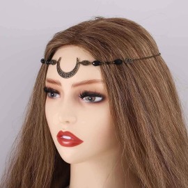 Chicque Boho Head Chain Crescent Head Jewelry Rhinestone Headpiece Moon Hair Chain Wedding Festival Hair Accessories for Women and Girls