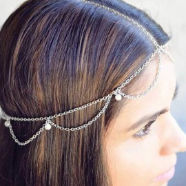Blindery Boho Head Chain Pearl Head Jewelry Silver Headpiece Layered Hair Chain Wedding Festival Hair Accessories for Women and Girls