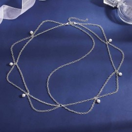 Blindery Boho Head Chain Pearl Head Jewelry Silver Headpiece Layered Hair Chain Wedding Festival Hair Accessories for Women and Girls Blindery Boho Head Chain Pearl Head Jewelry Silver Headpiece Layered Hair Chain Wedding Festival Hair Accessories for Women and Girls