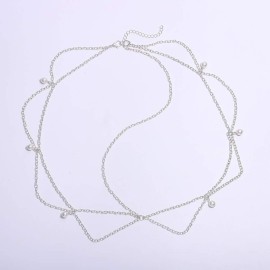 Blindery Boho Head Chain Pearl Head Jewelry Silver Headpiece Layered Hair Chain Wedding Festival Hair Accessories for Women and Girls Blindery Boho Head Chain Pearl Head Jewelry Silver Headpiece Layered Hair Chain Wedding Festival Hair Accessories for Women and Girls