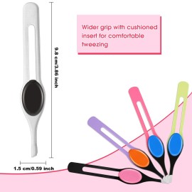 Chumia 5 Pieces Non-Slip Grip Tweezers Slanted Tip Stainless Steel Tweezer Wide Precision Tip Clip Tweezer for Ingrown Hair Eyebrow Shaping Splinter Blackhead Remover (Colorful Rubber Grip)