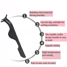 Eyelashes Tweezers Professional Eyelash Extension Curlers 3PCS False Eyelash Applicator Tool Remover Clip Stainless Steel(Black, Champagne Purple,Assorted Color)