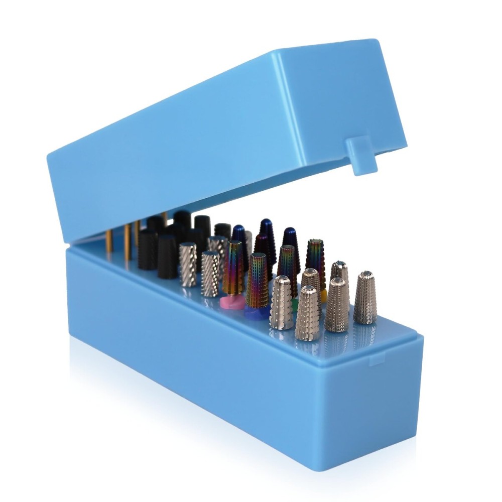 PANA Nail Drill Bit Holder Stand Display Organizer- Dust Proof Storage Container Box Case Tools for Home Use or Nail Salon - (30 Holes, Blue) (Drill Bits Not Included) PANA Nail Drill Bit Holder Stand Display Organizer- Dust Proof Storage Container Box Case Tools for Home Use or Nail Salon - (30 Holes, Blue) (Drill Bits Not Included)