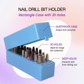PANA Nail Drill Bit Holder Stand Display Organizer- Dust Proof Storage Container Box Case Tools for Home Use or Nail Salon - (30 Holes, Blue) (Drill Bits Not Included) PANA Nail Drill Bit Holder Stand Display Organizer- Dust Proof Storage Container Box Case Tools for Home Use or Nail Salon - (30 Holes, Blue) (Drill Bits Not Included)