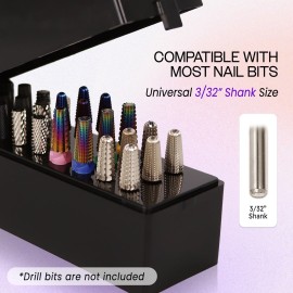 PANA Rectangle Nail Drill Bit Holder Display Organizer Case - Dustproof Carbide Bit Storage Container Box For Manicure Tools Nail Salon - 30 Holes White (Drill Bits Not Included) PANA Rectangle Nail Drill Bit Holder Display Organizer Case - Dustproof Carbide Bit Storage Container Box For Manicure Tools Nail Salon - 30 Holes White (Drill Bits Not Included)