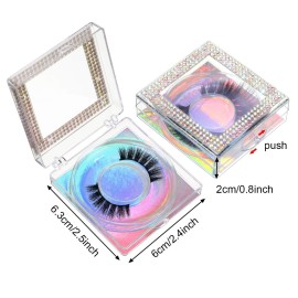 12 Pieces 3D False Eyelashes Packaging Boxes Rhinestones Square Lash Case Empty Eyelash Storage Boxes with Glitter Paper and Clear Tray for Women Eyelash Care