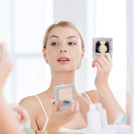 12 Pieces 3D False Eyelashes Packaging Boxes Rhinestones Square Lash Case Empty Eyelash Storage Boxes with Glitter Paper and Clear Tray for Women Eyelash Care