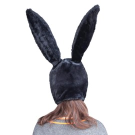 Bestjybt Plush Funny Bunny Rabbit Ears Hood Women Party Hats (Black)