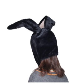 Bestjybt Plush Funny Bunny Rabbit Ears Hood Women Party Hats (Black)