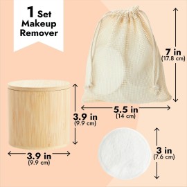 Glamlily Reusable Cotton Pads for Face Makeup Removal with Bamboo Holder and Mesh Storage Bag (White) 16 Pack