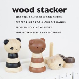 Wee Gallery Wood Stacker (Cat) Classic Learning Toy for Baby Development, Motor Skills, Problem Solving Activity, Child Safe Natural Materials, for Ages 18 Months and Up