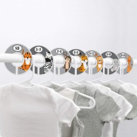 Safari Nursery Closet Size Dividers - 7X for Baby Clothes - Elephant Giraffe Zebra Lion Monkey Decor - for Boy or Girl - [Safari] [Grey/Gray]