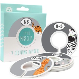 Safari Nursery Closet Size Dividers - 7X for Baby Clothes - Elephant Giraffe Zebra Lion Monkey Decor - for Boy or Girl - [Safari] [Grey/Gray]