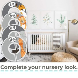 Safari Nursery Closet Size Dividers - 7X for Baby Clothes - Elephant Giraffe Zebra Lion Monkey Decor - for Boy or Girl - [Safari] [Grey/Gray]