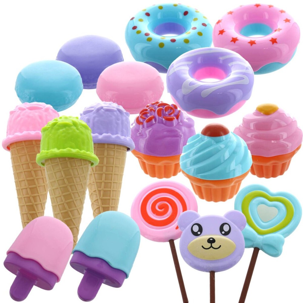 GIFTEXPRESS 17 PCS Pretend Play Food Dessert Set, Sweet Treats Assortment, Donuts, Cupcakes, Ice Cream, Candy Bars, Assorted Dessert Toys for Kids, Valentine Toy Set