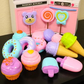 GIFTEXPRESS 17 PCS Pretend Play Food Dessert Set, Sweet Treats Assortment, Donuts, Cupcakes, Ice Cream, Candy Bars, Assorted Dessert Toys for Kids, Valentine Toy Set