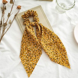 Chiffon Floral Hair Scarf with Ribbon Bows for Women and Girls - 5 Pcs Scrunchies with Ponytail Holders