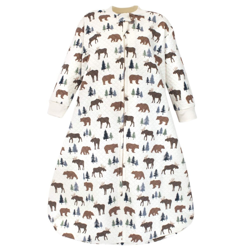 Hudson Baby Unisex Baby Premium Quilted Long Sleeve Sleeping Bag and Wearable Blanket, Moose Bear, 12-18 Months