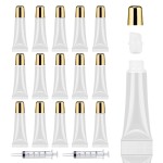 AMORIX 50PCS Lip Gloss Containers 10ml Gold Lip Gloss Tubes Empty Lip Balm Tubes Squeeze Tubes Lipgloss Supplies Lip Gloss Kit for Lip Gloss Base + 2 x 20ml Syringes & Labels