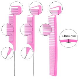Patelai 6 Pcs Rat Tail Combs Set, 3 Pcs Long Steel Pin Teasing Combs 3 Fine Tooth and Wide Tooth Comb, Metal Parting Combs for Women Men Salon Hair Stylists(Pink) Patelai 6 Pcs Rat Tail Combs Set, 3 Pcs Long Steel Pin Teasing Combs 3 Fine Tooth and Wide Tooth Comb, Metal Parting Combs for Women Men Salon Hair Stylists(Pink)