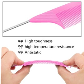 Patelai 6 Pcs Rat Tail Combs Set, 3 Pcs Long Steel Pin Teasing Combs 3 Fine Tooth and Wide Tooth Comb, Metal Parting Combs for Women Men Salon Hair Stylists(Pink) Patelai 6 Pcs Rat Tail Combs Set, 3 Pcs Long Steel Pin Teasing Combs 3 Fine Tooth and Wide Tooth Comb, Metal Parting Combs for Women Men Salon Hair Stylists(Pink)
