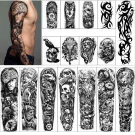 Full Arm Temporary Tattoos 8 Sheets and Half Arm Shoulder Waterproof Tattoos 8 Sheets, Extra Large Tattoo Stickers for Men and Women (22.83X7.1)