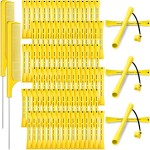 WILLBOND 96 Pcs Hair Perm Rods Plastic Cold Wave Perming Rod for Short Long Hair Curlers Heatless Roller with 2 Steel Pintail Rat Tail Comb for Hairdressing Styling Tool(0.28 Inch/ 0.7 cm,Yellow)