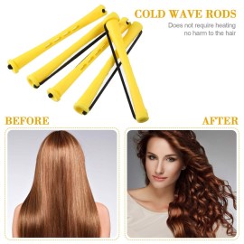 WILLBOND 96 Pcs Hair Perm Rods Plastic Cold Wave Perming Rod for Short Long Hair Curlers Heatless Roller with 2 Steel Pintail Rat Tail Comb for Hairdressing Styling Tool(0.28 Inch/ 0.7 cm,Yellow)