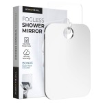 HONEYBULL Small 4x6in Wall Mount Home Mirror - Fogless Shower Shaving, Anti Fog, Razor Holder, Bathroom Accessories, Plastic, White, Travel