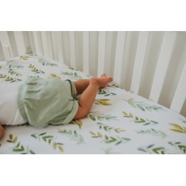 NODNAL CO. 3 Fitted Leafy Mini Crib Pack n Play Playard Portable Crib Sheets Set - 100% Oeko-TEX Cotton Baby Girl/Boy Nursery Bedding - Gender Neutral Floral Leaves Travel Pack and Play Playpen Sheet