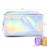 PU Leather Holographic Makeup Pouch Cosmetic Bag Waterproof Toiletries Organizer Pen Bag for Women and Girls (Purple)