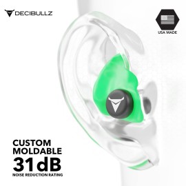 Decibullz - Custom Molded Earplugs, 31dB Highest NRR, Comfortable Hearing Protection for Shooting, Travel, Swimming, Work and Concerts (Green)