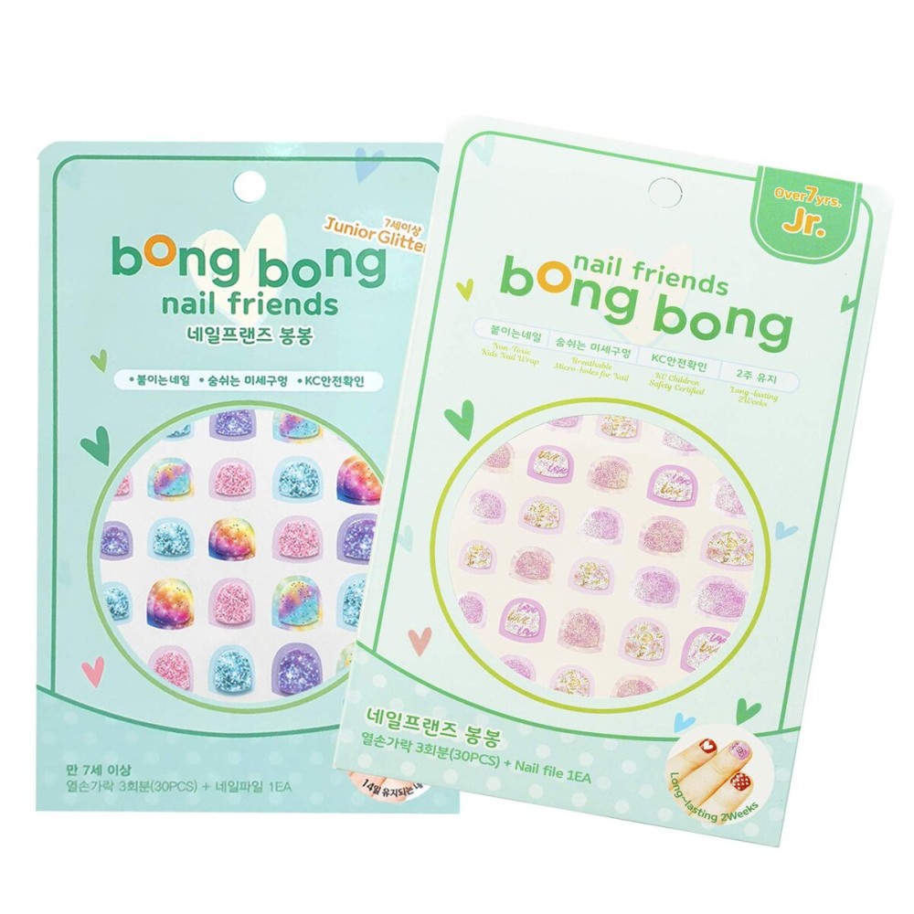 Nail Wraps for Kids, Non-Toxic Premium Nail Stickers for Kids, Self-Adhesive, Long-Lasting Nail Art for Girls, Includes Bonus Nail File, 2-Pack/60 Count (7+ yo, Glitter Pack)