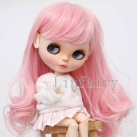 Wigs Only 9-10 inch Doll Wig Long Hair for 24-27cm Head (Pink)