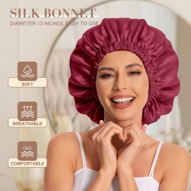 Satin Bonnet Silk Bonnet Hair Bonnet for Sleeping-Slouchy Beanie Hat Satin Sleep Cap for Women\'s Natural & Curly Hair(Red)