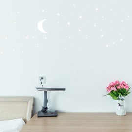 Moon and Stars Wall Decal Vinyl Sticker, Removable Children Kids Art DIY Sticker Mural for Boy Girls Baby Room Decoration Good Night Nursery Wall Decor Home House Bedroom Design (White)