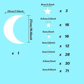 Moon and Stars Wall Decal Vinyl Sticker, Removable Children Kids Art DIY Sticker Mural for Boy Girls Baby Room Decoration Good Night Nursery Wall Decor Home House Bedroom Design (White)
