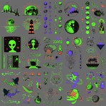Oottati 15 Sheets Temporary Tattoo Stickers Glow in Dark Children Night Luminous Fluorescent Green Light Rainbow Rocket Alien Planet Astronaut Milky Way