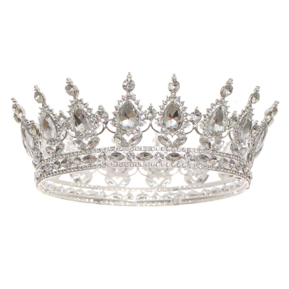 FORSEVEN Queen Crown Rhinestone Wedding Crowns and Tiaras for Women Costume Party Hair Accessories Princess Birthday Crown Crystal Bridal Crown (Silver+White)