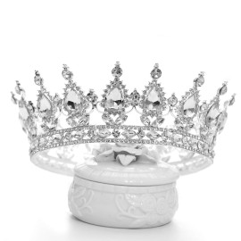 FORSEVEN Queen Crown Rhinestone Wedding Crowns and Tiaras for Women Costume Party Hair Accessories Princess Birthday Crown Crystal Bridal Crown (Silver+White)