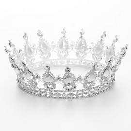 FORSEVEN Queen Crown Rhinestone Wedding Crowns and Tiaras for Women Costume Party Hair Accessories Princess Birthday Crown Crystal Bridal Crown (Silver+White)