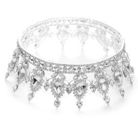 FORSEVEN Queen Crown Rhinestone Wedding Crowns and Tiaras for Women Costume Party Hair Accessories Princess Birthday Crown Crystal Bridal Crown (Silver+White)