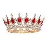 FORSEVEN Queen Crown Rhinestone Wedding Crowns and Tiaras for Women Costume Party Hair Accessories Princess Birthday Crown Crystal Bridal Crown (Gold+Red)
