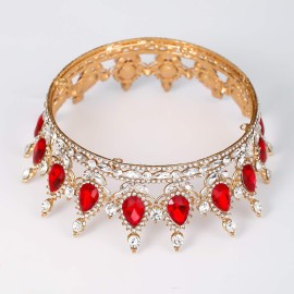 FORSEVEN Queen Crown Rhinestone Wedding Crowns and Tiaras for Women Costume Party Hair Accessories Princess Birthday Crown Crystal Bridal Crown (Gold+Red)
