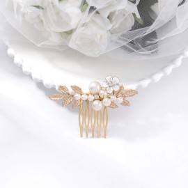 Yokawe Bridal Wedding Hair Comb Gold Pearl Flower Hair Clip Vintage leaf Rhinestone Bride Hair Accessories for Women (Gold) Yokawe Bridal Wedding Hair Comb Gold Pearl Flower Hair Clip Vintage leaf Rhinestone Bride Hair Accessories for Women (Gold)