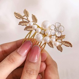 Yokawe Bridal Wedding Hair Comb Gold Pearl Flower Hair Clip Vintage leaf Rhinestone Bride Hair Accessories for Women (Gold) Yokawe Bridal Wedding Hair Comb Gold Pearl Flower Hair Clip Vintage leaf Rhinestone Bride Hair Accessories for Women (Gold)