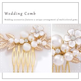 Yokawe Bridal Wedding Hair Comb Gold Pearl Flower Hair Clip Vintage leaf Rhinestone Bride Hair Accessories for Women (Gold) Yokawe Bridal Wedding Hair Comb Gold Pearl Flower Hair Clip Vintage leaf Rhinestone Bride Hair Accessories for Women (Gold)
