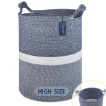 COMSE Extra Large Blanket Basket, Tall Woven Storage Basket, Nursery Hamper, 15.7x 21.7, Cotton Rope Laundry Hamper for Toys Clothes Towels, Blend Navy Blue/White