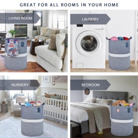 COMSE Extra Large Blanket Basket, Tall Woven Storage Basket, Nursery Hamper, 15.7x 21.7, Cotton Rope Laundry Hamper for Toys Clothes Towels, Blend Navy Blue/White